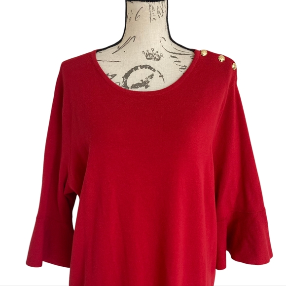 Lauren Ralph Lauren Red knit cotton blend midi sweater dress formal event 2X - Picture 4 of 15